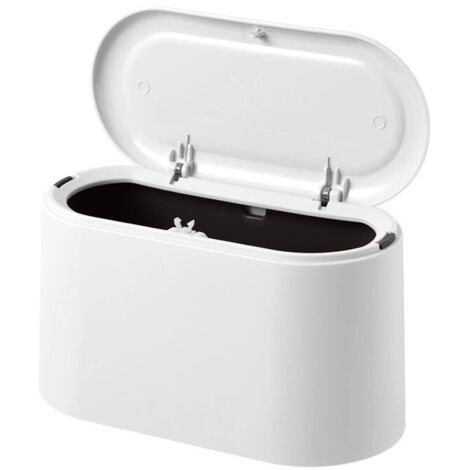 GABRIELLE Tisch-Mülleimer mit Knopfdeckel, Mini-Mülleimer, kleiner Designer-Mülleimer, Schreibtisch-Aufbewahrungsbox aus Kunststoff für Badezimmer und Büro, 22 x 11 x 13 cm
