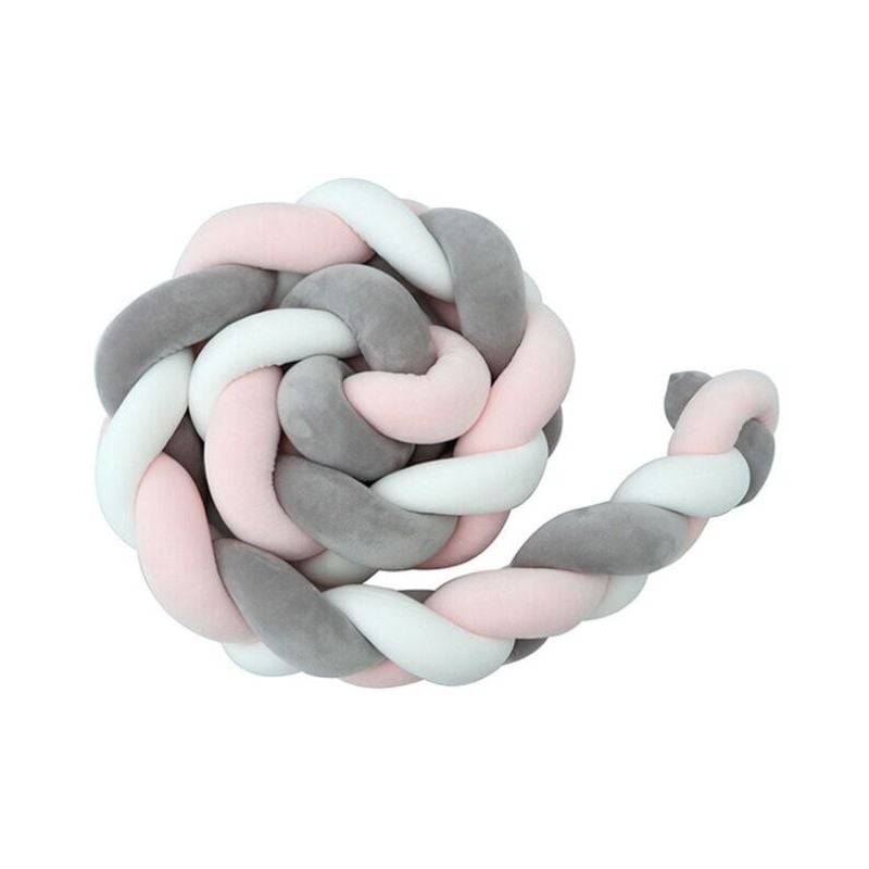 tour de lit bébé—1.5m tour de lit coussin serpent coussin tresse pare-chocs velours protection bebe cloture en tissu anti-collision (blanc+gris+rose)
