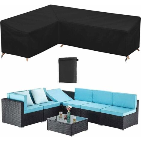 GABRIELLE Waterproof Garden Corner Sofa Cover, Protective Cover for L-Shaped Garden Furniture, Corner Cover, Patio Furniture, 210d, Anti-UV/Wind, with Storage Bag, Black, Left L 210 x 264 x 87 cm
