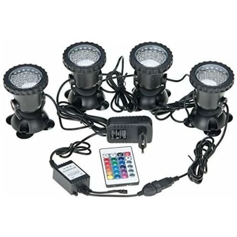 GABRIELLE Waterproof Multicolor RGB Aquarium Underwater Spotlights with Remote Control for Garden Pond Fish Tank Swimming Pool UK Plug (4 Pack Lights)