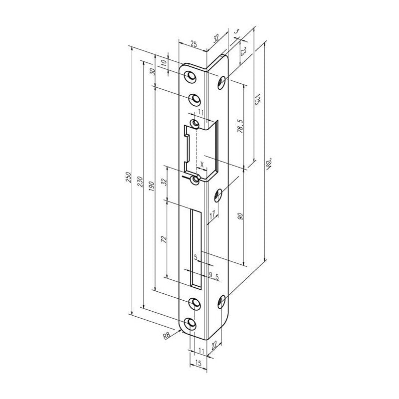 Gâche de sécurité coudée 069, épaisseur 3 mm, acier ducaten doré din gauche Assa Abloy