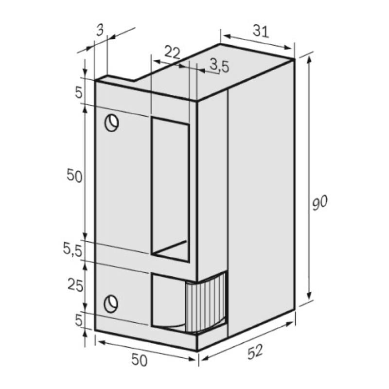 Gâche électrique aluminium en applique type 90 pour serrure horizontale, 12 Volts à rupture, droite - métalux