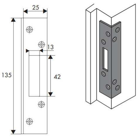 Gâche équerre 49E pour porte poussante finition brute ISEO 9702049E