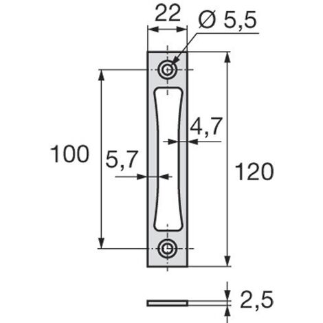 Gâche haut et bas inox largeur 22mm épaisseur 2,5mm - STREMLER - 2840.00.0L22