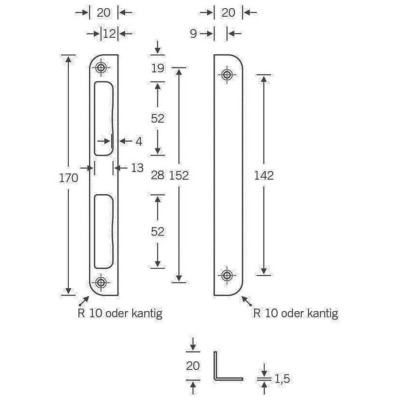 Gâche serrure .Alu.argenté B20xL170mm rd.T.8mm din Gauche/Droite SSF