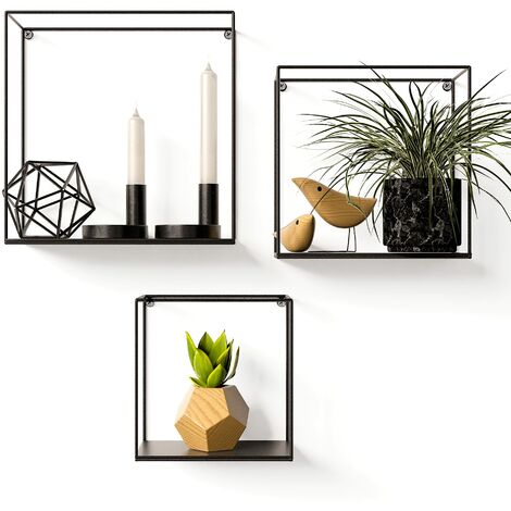Gadgy Set 3 Mensole da Muro in Metallo Nero – Mensole da Parete Industrial Style in Ferro – Cubi Decorativi Moderni da Appendere – Scaffale da Parete per Salotto, Camera, Cucina o Ufficio