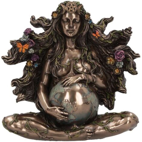 Gaea Life Gaia Mother Figurine, Bronze, 18cm - French Decorative Bronze Sculpture for Home & Garden