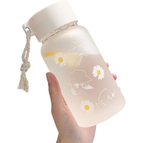 Gänseblümchenförmige, durchsichtige Kunststoff-Wasserflasche, Reisebecher mit Tragekordel, für Tee und Getränke