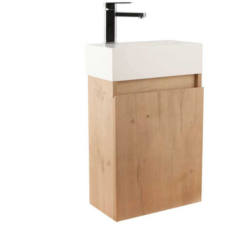 Gäste-WC Badmöbel Waschbecken mit Unterschrank Handwaschbecken:ohne Spiegel, Eiche Natur