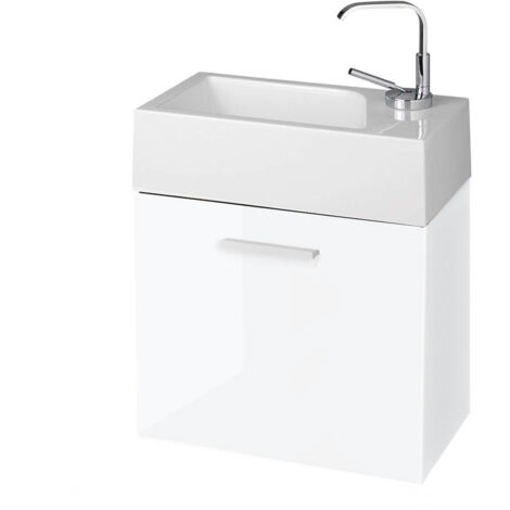 Gäste-WC Badmöbel Waschbecken mit Unterschrank und Ablagefächer Handwaschbecken:Weiß Hochglanz, ohne Spiegel