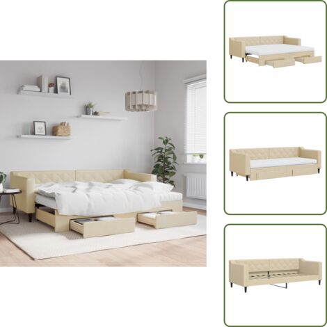 Gästebett - vidaXL Tagesbett Ausziehbar mit Schubladen Creme 80x200 cm Stoff - Schubladenbett
