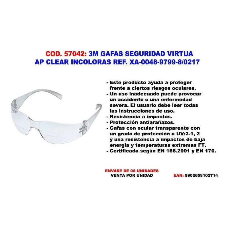 

3m gafas seguridad virtua ap clear incoloras xa-0048-9799-8-0217 - Mibricotienda