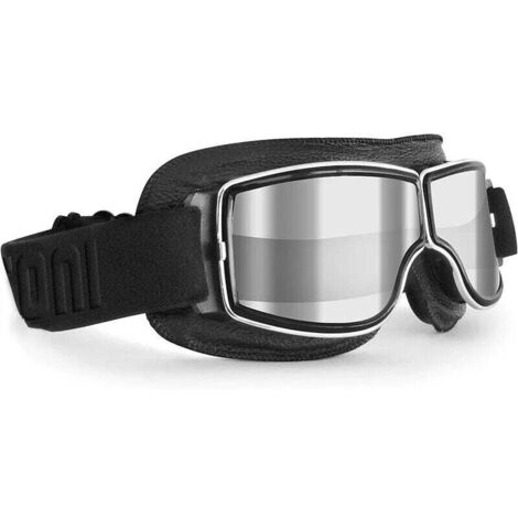 Gafas de aviador vintage para motocicleta, de cuero negro, para cascos.