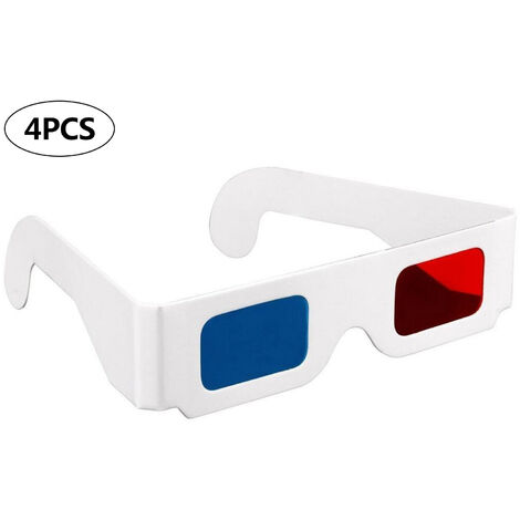 Gafas de carton 3D de 4 piezas Gafas de tarjeta blancas anaglifo rojo y cian para visualizacion en 3D, 4 piezas