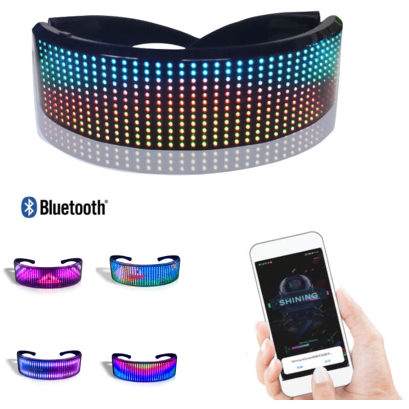 Gafas de fiesta LED mágicas compatibles con Bluetooth, gafas brillantes, gafas que brillan en la oscuridad, pantalla LED, control de aplicaciones