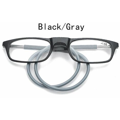 Gafas de lectura de absorción magnética Tr de alta calidad, gafas de lectura Funky con cuello colgante, aumento de 2,25, negro y gris