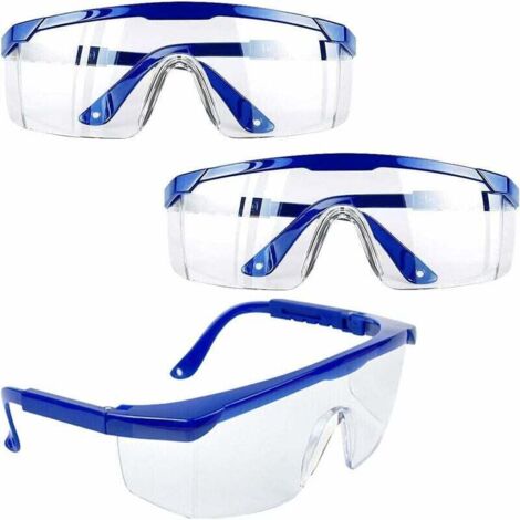 Gafas de seguridad, 3 piezas, antivaho, montura azul, protección UV para niños y adultos, con PC y lentes más gruesas para actividades al aire libre.