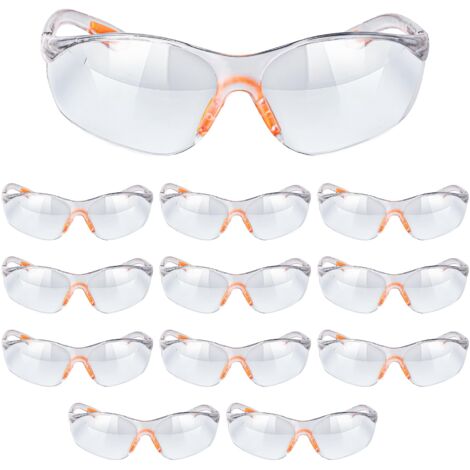 Gafas de seguridad para el trabajo - Paquete de 12 gafas de seguridad transparentes con lentes de plástico - Gafas protectoras para bricolaje, polvo, química, instituto, laboratorio, para hombre