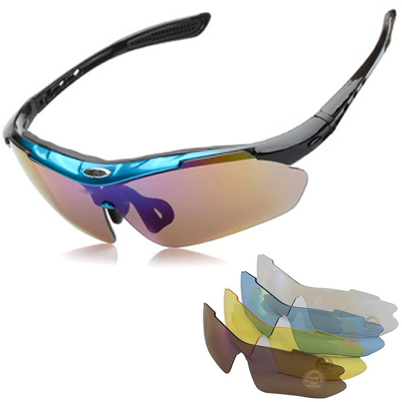 

Gafas de sol deportivas con protección UV400 polarizada con 5 lentes intercambiables para conducir en bicicleta, azul