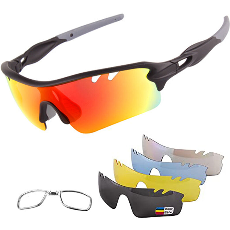 

Gafas de sol deportivas polarizadas para hombres, gafas de sol de ciclismo, con 4 lentes intercambiables, se pueden usar para hombres y mujeres para