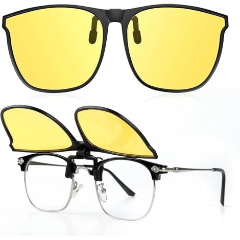 Gafas polarizadas con clip para conducir de noche, antirreflejos, giratorias 180 grados, ultraligeras, lentes amarillas para hombres y mujeres.