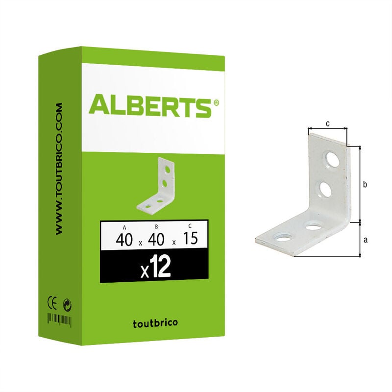 Centrale Brico - 12 équerres blanches 40x40x15mm zinc plastifié Alberts