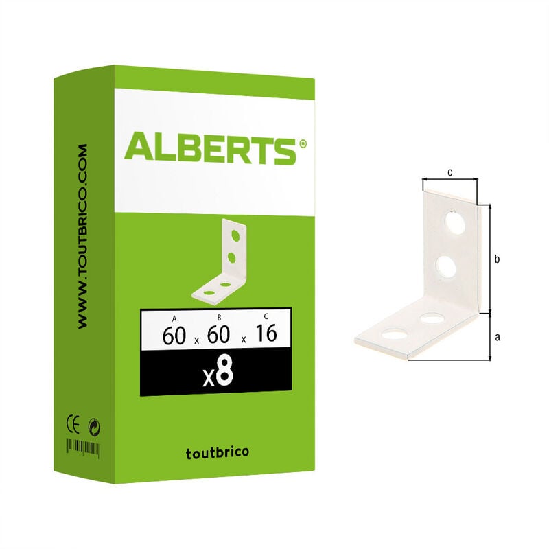 8 équerres blanches 60x60x16mm zinc plastifié Alberts