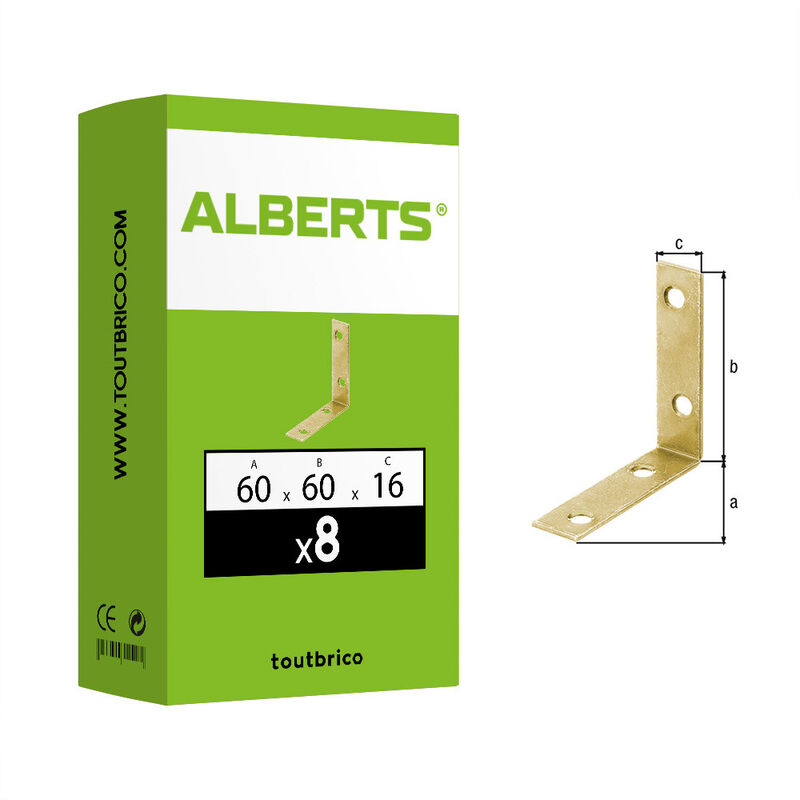 8 équerres 60x60x16mm galvanisé bichromaté Alberts