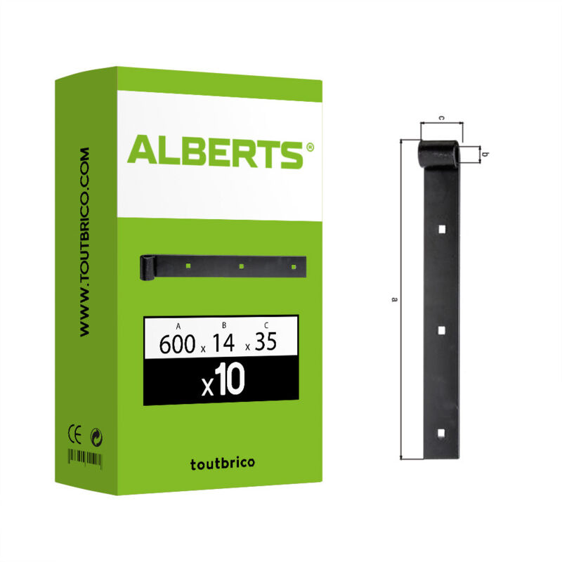 Alberts - 10 pentures droite galvanisé noir Ø14x600x35mm