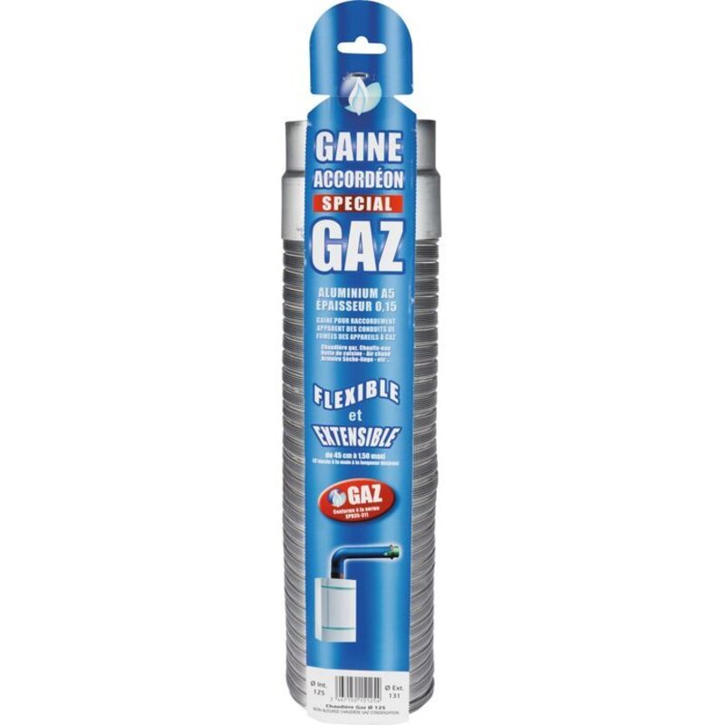 TEN - Gaine accordeon ''Special Gaz'' + raccord alu longueur 0,45 m a 1,50 m diamètre 125 / 131 Ref. 015125