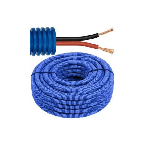 Gaine électrique ICTA DM 16mm – Câble LVS 2x1.5mm² – Tube en polypropylène bleu – Résistance à l'écrasement 750N – 100m