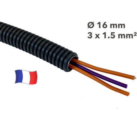 Gaine électrique préfilée 25 mètres diam 16 avec 3 fils Orange, Orange, Violet 1.5 mm² - PREFA ELEC