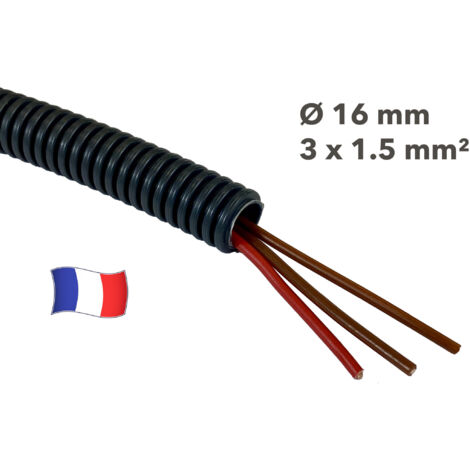 Gaine électrique préfilée 25 mètres diam 16 avec 3 fils Rouge, Marron, Marron 1.5 mm² - PREFA ELEC