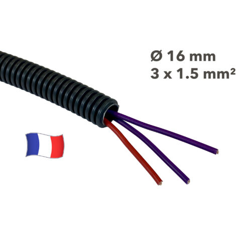 Gaine électrique préfilée 30 mètres diam 16 avec 3 fils Rouge, Violet, Violet 1.5 mm² - PREFA ELEC