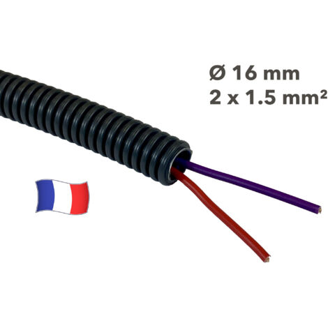 Gaine électrique préfilée 50 mètres diam 16 avec 2 fils Rouge, Violet 1.5 mm² - PREFA ELEC