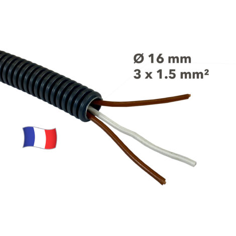 Gaine électrique préfilée 50 mètres diam 16 avec 3 fils Marron, Marron, Ivoire 1.5 mm² - PREFA ELEC