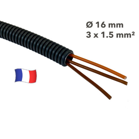 Gaine électrique préfilée 50 mètres diam 16 avec 3 fils Orange, Marron, Marron 1.5 mm² - PREFA ELEC