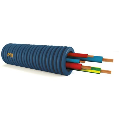 Gaine électrique préfilée D20 – 3 fils H07V-U 3g2,5 + 2x1,5 – Extra flexible pour cheminements complexes – Conduit annelé lubrifié