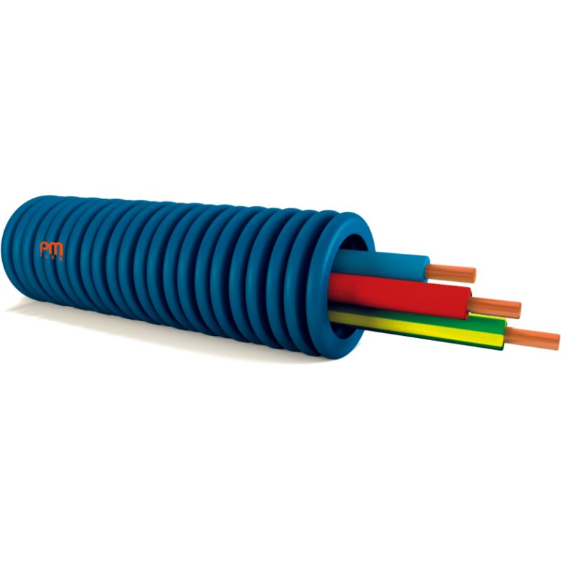 Gaine icta préfilée 3x2,5mm² ø 20 mm HO7V-U bleu-rouge-vert/jaune couronne 100 m Pm Plastic Materials