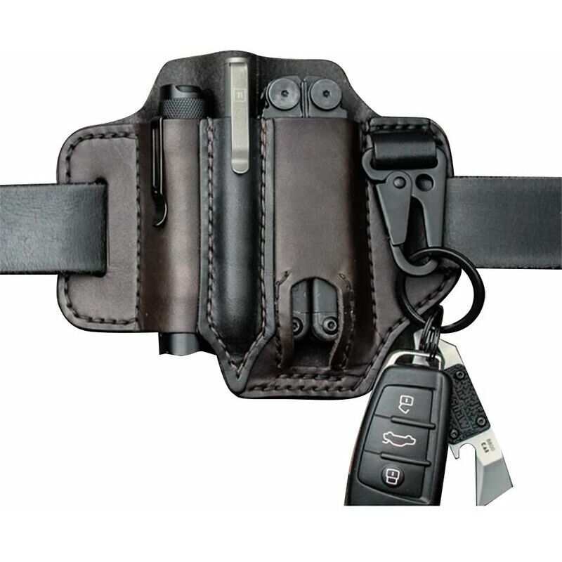Gaine en cuir pour organiseur - Boucle de ceinture - Porte-outils multifonction en cuir avec porte-clé pour ceinture et lampe de poche