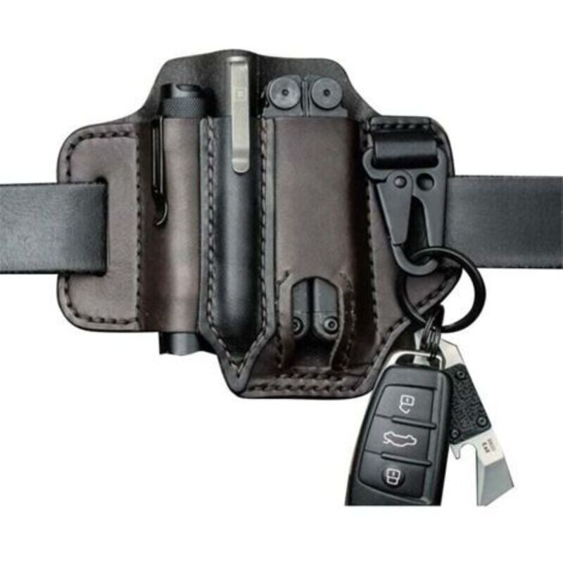 Gaine en cuir pour organiseur - Boucle de ceinture - Porte-outils multifonction en cuir avec porte-clé pour ceinture et lampe de poche