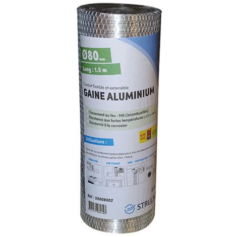 Gaine VMC souple aluminium compacte 1,5m D80mm – Classement M0 incombustible – Ventilation air chaud – Compatible hottes de cuisine – Autogyre