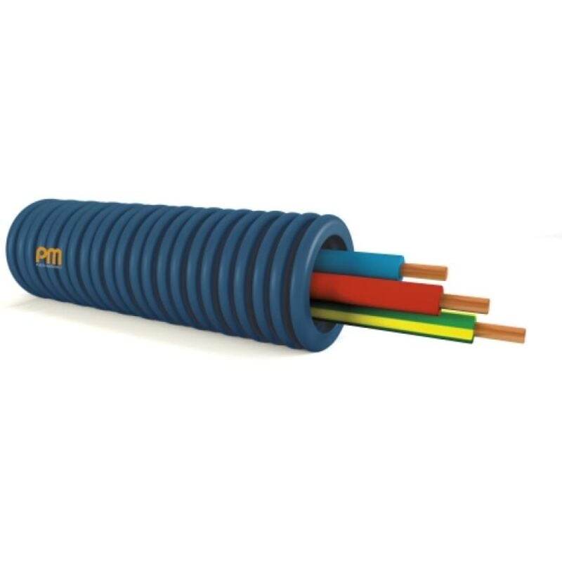 Gaine icta préfilée 4x1,5 mm² ø 16 mm HO7V-U bleu-noir-rouge-vert/jaune couronne 100 m Pm Plastic Materials