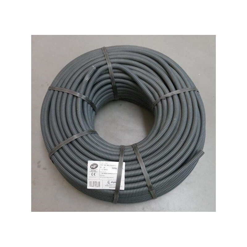 Gaine icta grise ø 16mm préfilée 3G1.5 fils bleu-orange-vert/jaune (bobine de 100m) elydan