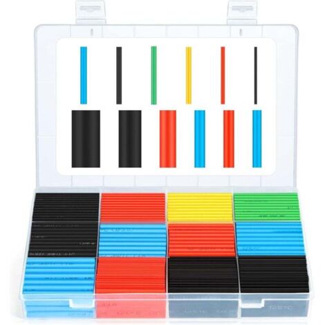 Gaine Thermorétractable, 560 Pièces Tube Thermorétractable Ratio 2:1, Kit de Tube de Câble Thermorétractable D'isolation Électrique avec Boîte (5 couleurs / 12 tailles)