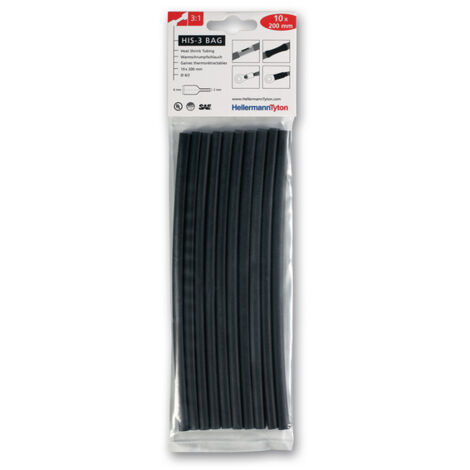 Gaine thermorétractable 6 mm 200 mm 10 pcs – Taux de rétreint 3:1 – 30830610 – Isolation électrique pour câbles – Hellermanntyton - S17362