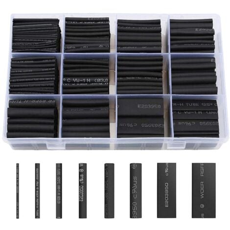 READCLY Gaine Thermorétractable 650pcs Tube Thermorétractable Noir 8 Tailles Ratio 2:1 Gaine Thermo Retractable Kit, Noire