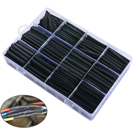 Gaine Thermorétractable 650pcs Tube Thermorétractable Noir 8 Tailles Ratio 2:1 Gaine Thermo Retractable Kit, Noire