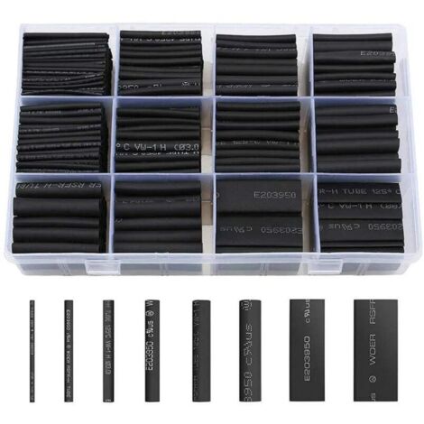 Gaine Thermorétractable 650pcs Tube Thermorétractable Noir 8 Tailles Ratio 2:1 Gaine Thermo Retractable Kit, Noire