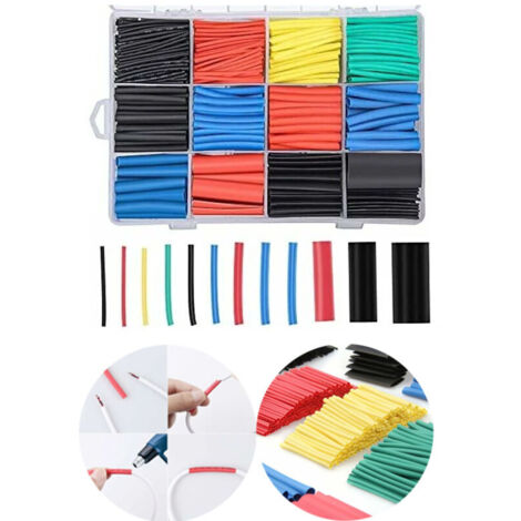 Gaine thermorétractable 750 pièces, tube de câble thermorétractable à isolation électrique, rapport de rétrécissement 2: 1, 5 couleurs, 12 tailles